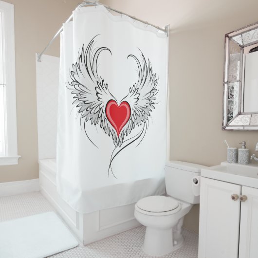 Rode Engel Hart met vleugels Douchegordijn (In situ)
