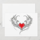 Rode engel hart met vleugels feestdagenkaart (Voorkant / Achterkant)