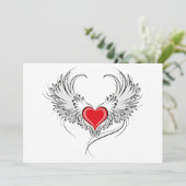 Rode engel hart met vleugels feestdagenkaart (Staand voorkant)