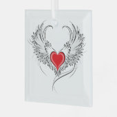 Rode engel hart met vleugels glas ornament (Voorkant links)