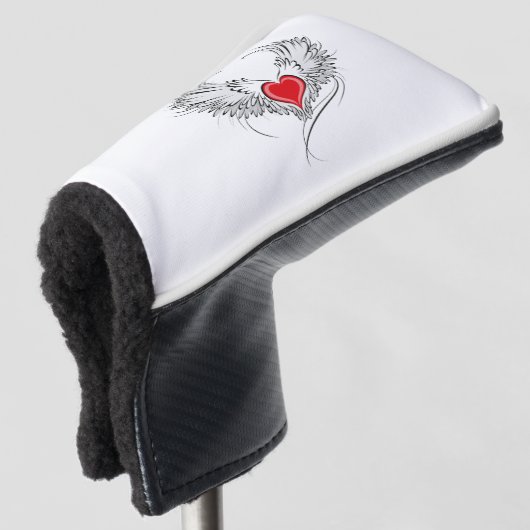 Rode engel hart met vleugels golfheadcover (3/4 voorkant)