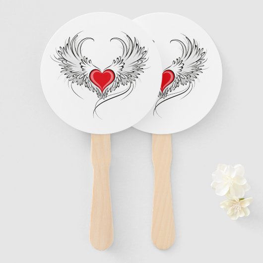 Rode Engel Hart met vleugels Handwaaier (Voorkant en achterkant)