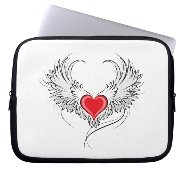 Rode engel hart met vleugels laptop sleeve (Voorkant)