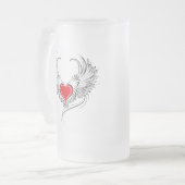 Rode engel hart met vleugels matglas bierpul (Voorkant links)