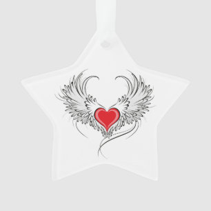 Rode engel hart met vleugels ornament