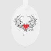 Rode engel hart met vleugels ornament (achterkant)