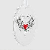 Rode engel hart met vleugels ornament (voorkant)