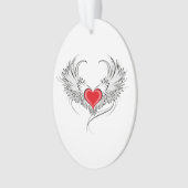 Rode engel hart met vleugels ornament (voorkant)