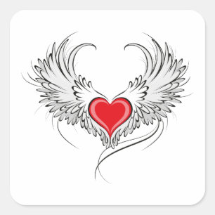 Rode Engel Hart met vleugels Vierkante Sticker
