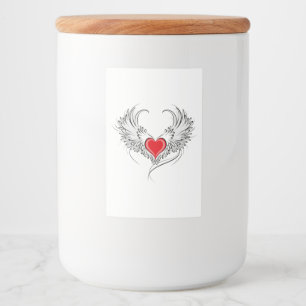 Rode Engel Hart met vleugels Voedselcontainer Etiket