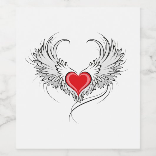 Rode engel hart met vleugels wijn etiket (Enkel label)