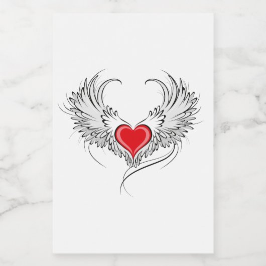 Rode engel hart met vleugels wijn etiket (Enkel label)