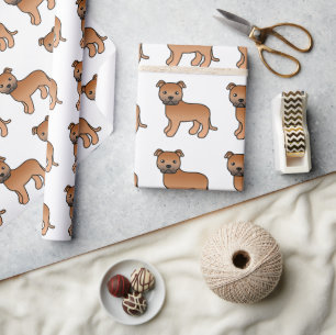 Rode Engelse Staffie Mopshond Tekening Patroon Cadeaupapier