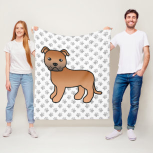 Rode Engelse Staffie Schattige Cartoon Hond & Poot Fleece Deken
