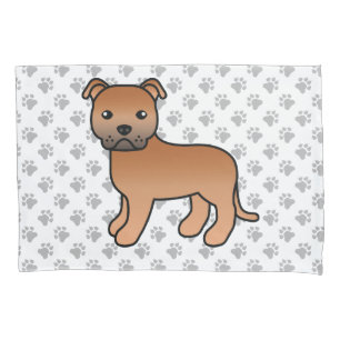 Rode Engelse Staffie Schattige Cartoon Hond & Poot Kussensloop