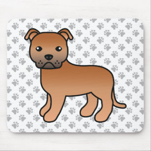Rode Engelse Staffie Schattige Cartoon Hond & Pote Muismat