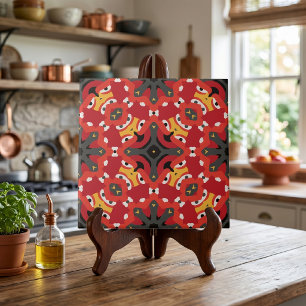 Rode Etnische Boho Oriëntaalse Arabesque Mozaïek P Tegeltje