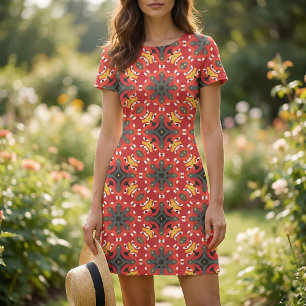 Rode etnische Boho Oriental Arabesque Mosaic Patro Stof