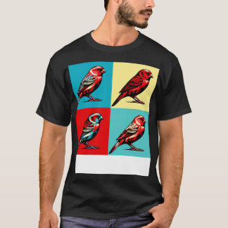 Rode Factor Canary Art Koele Vogels T-shirt