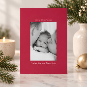 Rode familiefoto Eerste kerstfeest Feestdagenkaart