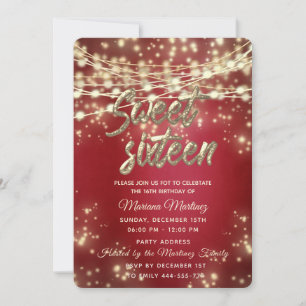 Rode fancy elegant String licht gouden vonk op Kaart