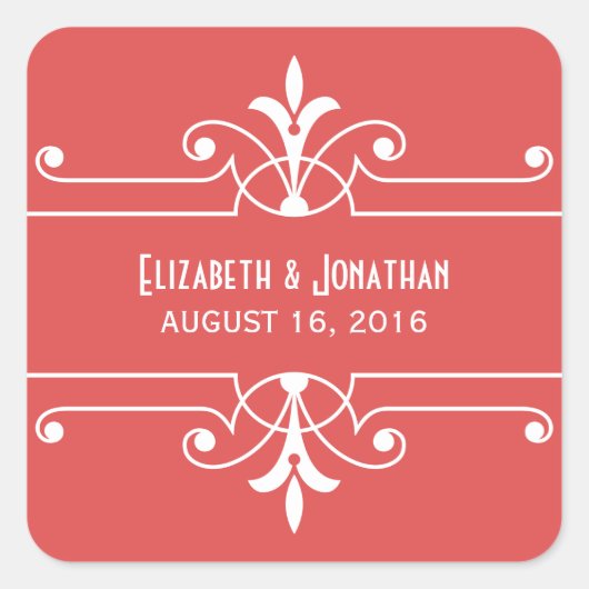 Rode Fancy sierweddenschappen Vierkante Sticker (Voorkant)