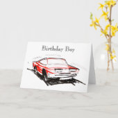 Rode Fast Car Verjaardag Jongen Kaart (Gele Bloem)