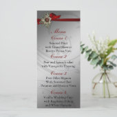 Rode FAUX ribbon  broch Wedding Menu (Staand voorkant)