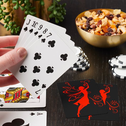 Rode Fee Silhouet Elegante Vleugelige Fantasie Pokerkaarten