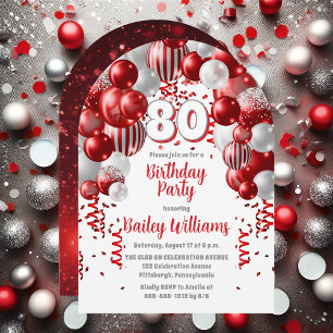 Rode feestballonnen 80ste verjaardagsfeest kaart