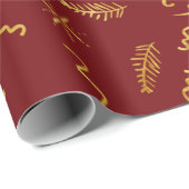 Rode feestdag met gouden kerstbomen cadeaupapier (Rol Hoek)