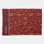 Rode feestdag met gouden kerstbomen theedoek (Horizontaal)