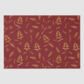 Rode feestdag met gouden kerstbomen tissuepapier (Voorkant)