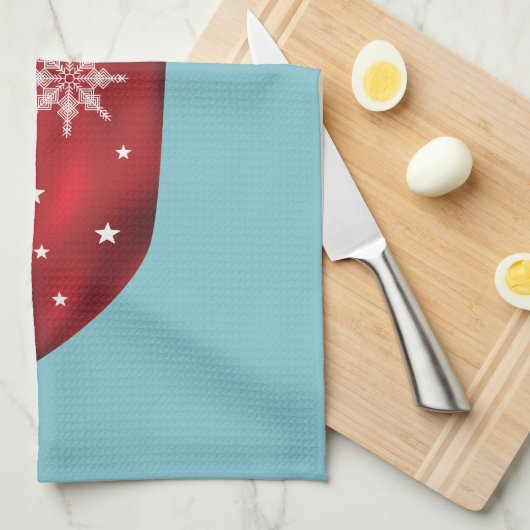 Rode feestdagen op blauw theedoek (Quarter Fold)