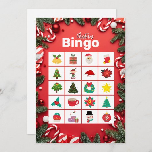Rode Feestelijke Leuke Kerstbingo Kaart (Voorkant / Achterkant)