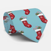 Rode Festive Kerstsokken Patroon Op Blauw Stropdas (Opgerold)