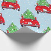 Rode Fiat 500 met kerstboom Waterverf Cadeaupapier (Hoek)
