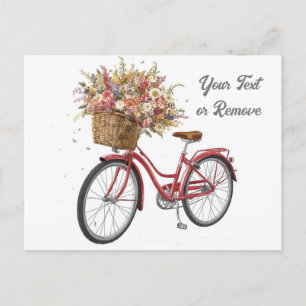 Rode fiets met bloemenmand antiek briefkaart