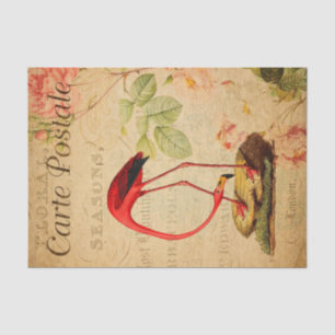 rode flamingo Floral Franse Carte Postale Tissuepapier