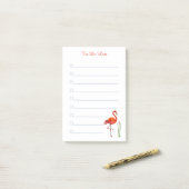 Rode flamingo & kalligrafie op wit gelinieerd post post-it® notes (Op bureau)