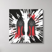 Rode flessen Stilettos hakken spatters en druppelt Canvas Afdruk (Voorkant)