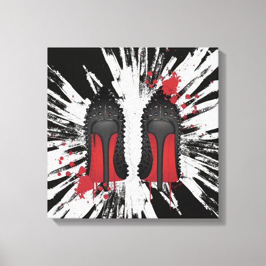 Rode flessen Stilettos hakken spatters en druppelt Canvas Afdruk (Voorkant)