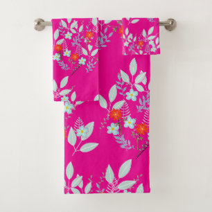 Rode Flora-loofwerk Heet Roze Bad Handdoek