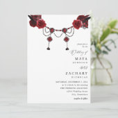 Rode Floral en kristal bruiloft Kaart (Staand voorkant)