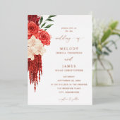 Rode Floral Folie Weddenschap Folie Uitnodiging (Staand Voorkant)