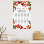 Rode Floral Garden Flowers Wedding Seding Chart Poster (Keuken)