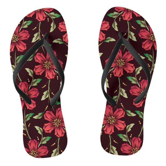 Rode Floral Teenslippers (Voetbed)