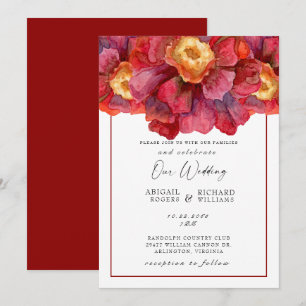 Rode Floral Wedding Tuscan Bold and Vibrant Invit Kaart