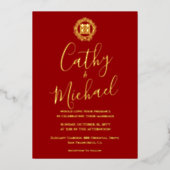 Rode florale Chinese bruiloft Folie Uitnodiging (Voorkant)