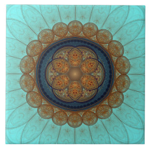Rode florale fractale ornament tegeltje